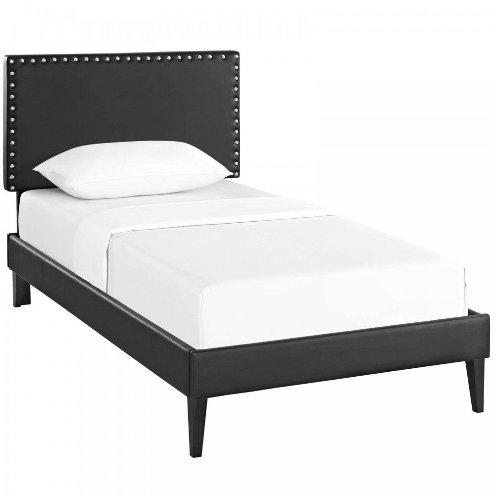 Macie Twin Vinyl Platform Bed with Squared Tapered Legs, Black