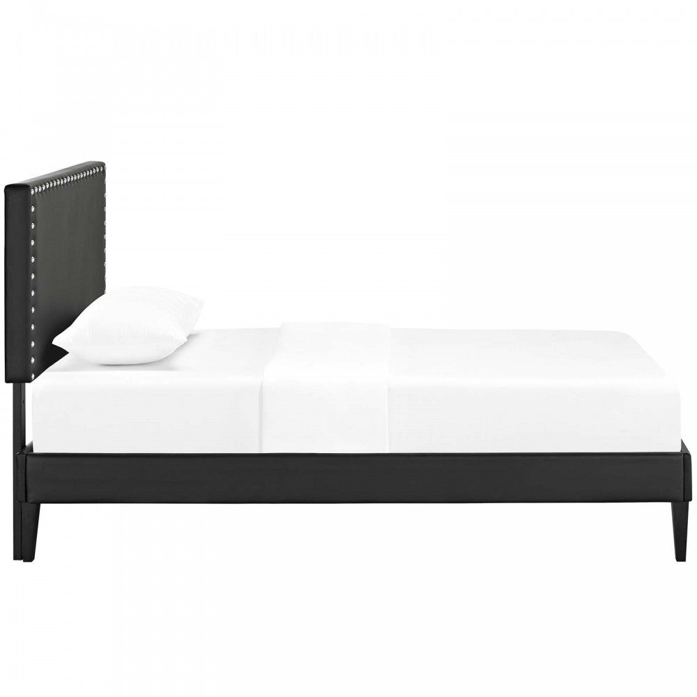 Macie Twin Vinyl Platform Bed with Squared Tapered Legs, Black