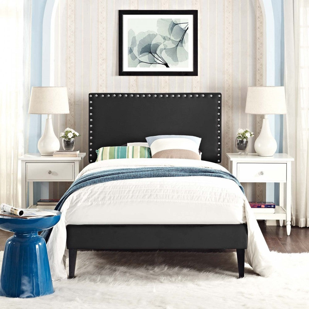 Macie Twin Vinyl Platform Bed with Squared Tapered Legs, Black