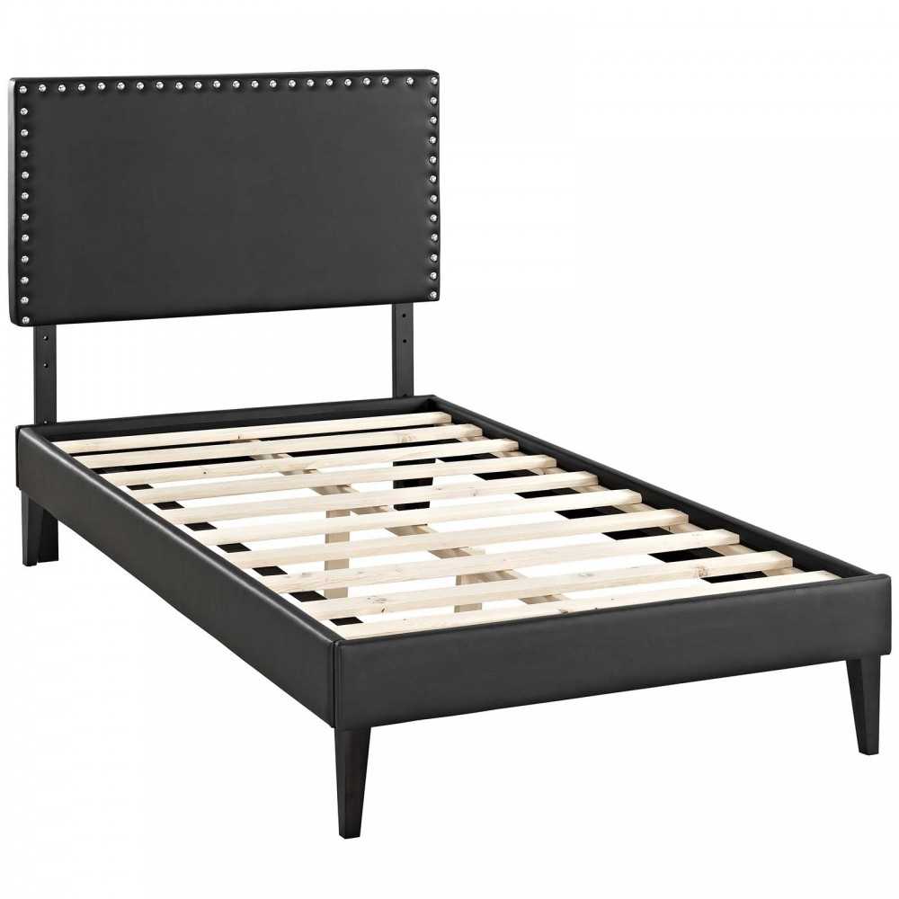 Macie Twin Vinyl Platform Bed with Squared Tapered Legs, Black