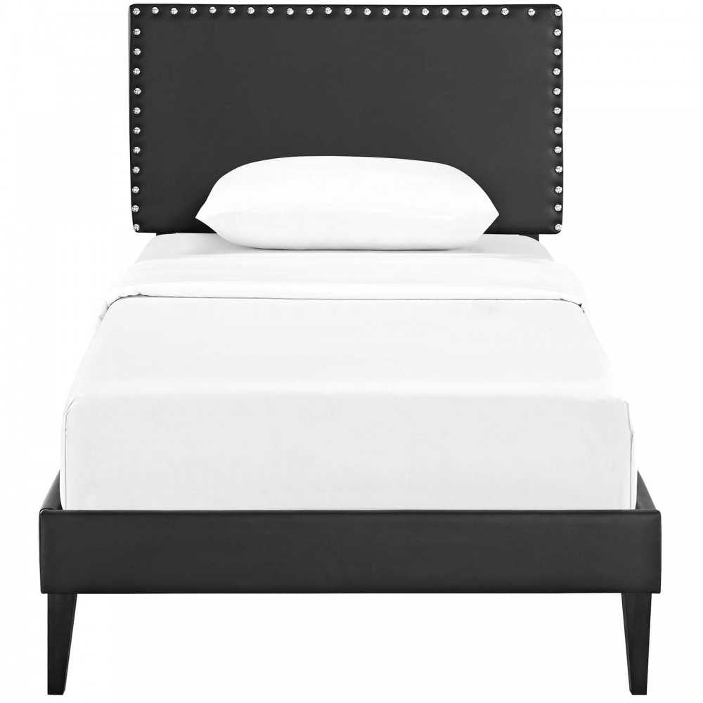 Macie Twin Vinyl Platform Bed with Squared Tapered Legs, Black