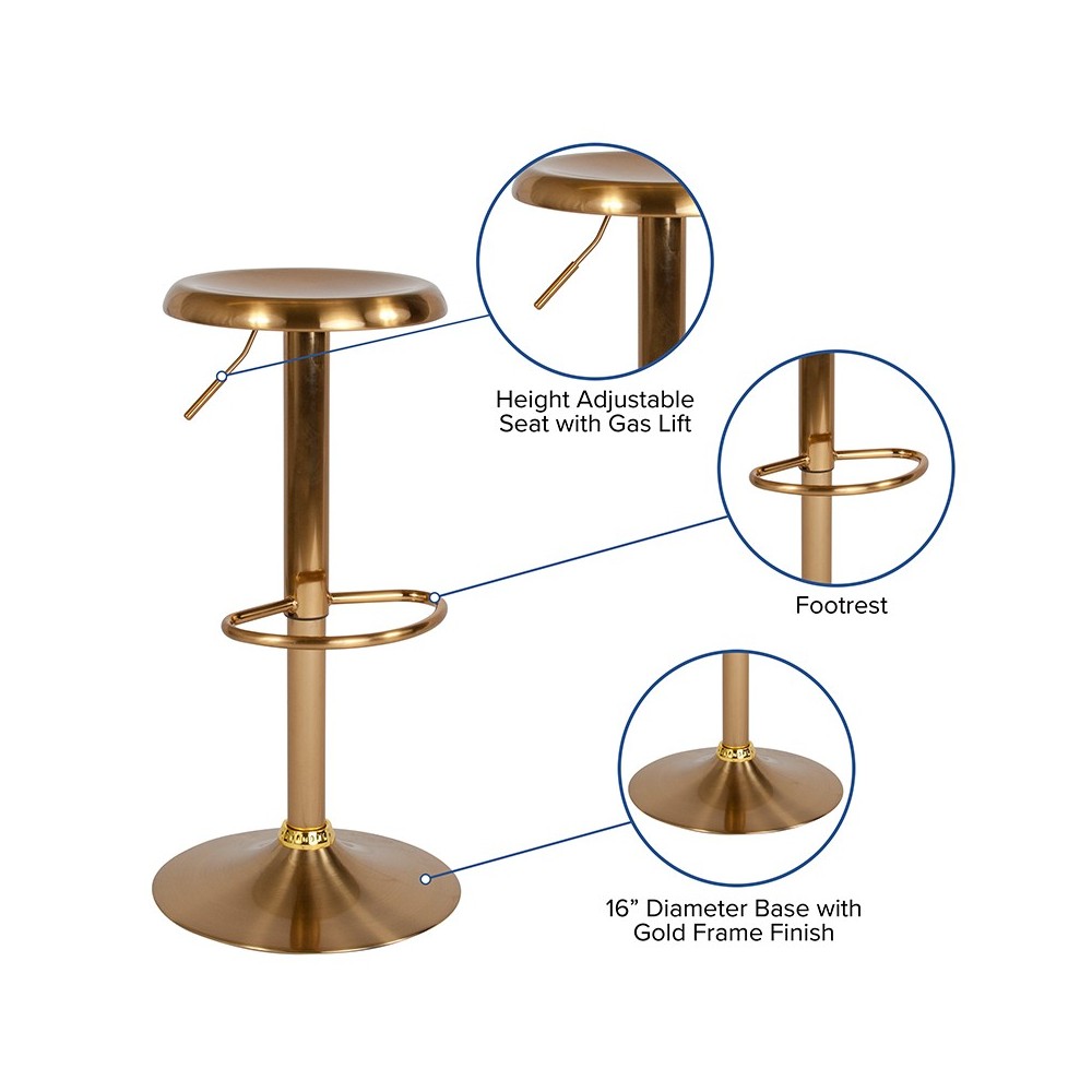 Madrid Series Adjustable Height Retro Barstool in Gold Finish