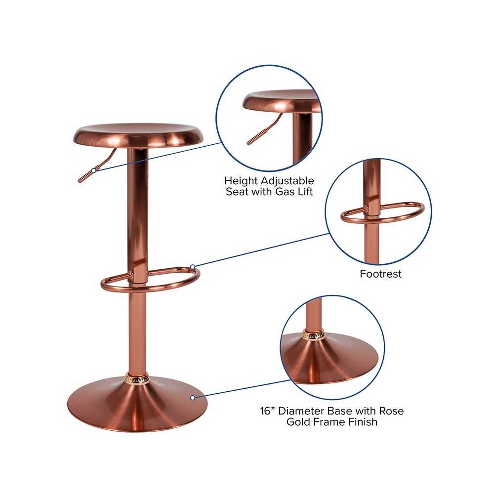 Madrid Series Adjustable Height Retro Barstool in Rose Gold Finish