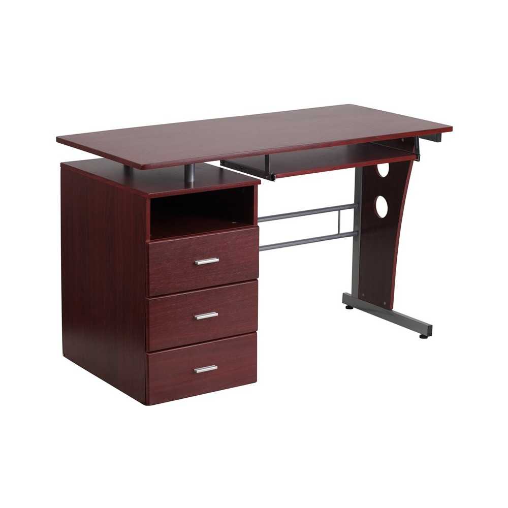 Mahogany Desk with Three Drawer Pedestal and Pull-Out Keyboard Tray