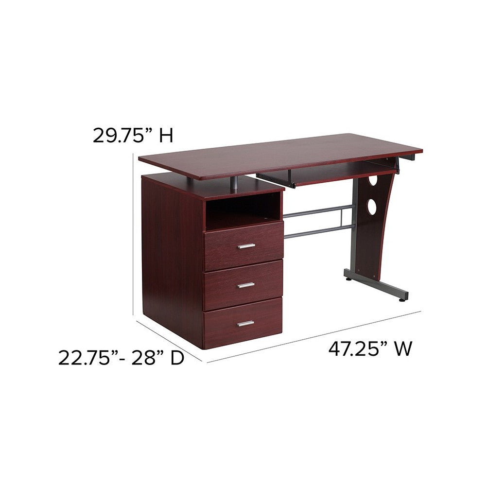 Mahogany Desk with Three Drawer Pedestal and Pull-Out Keyboard Tray