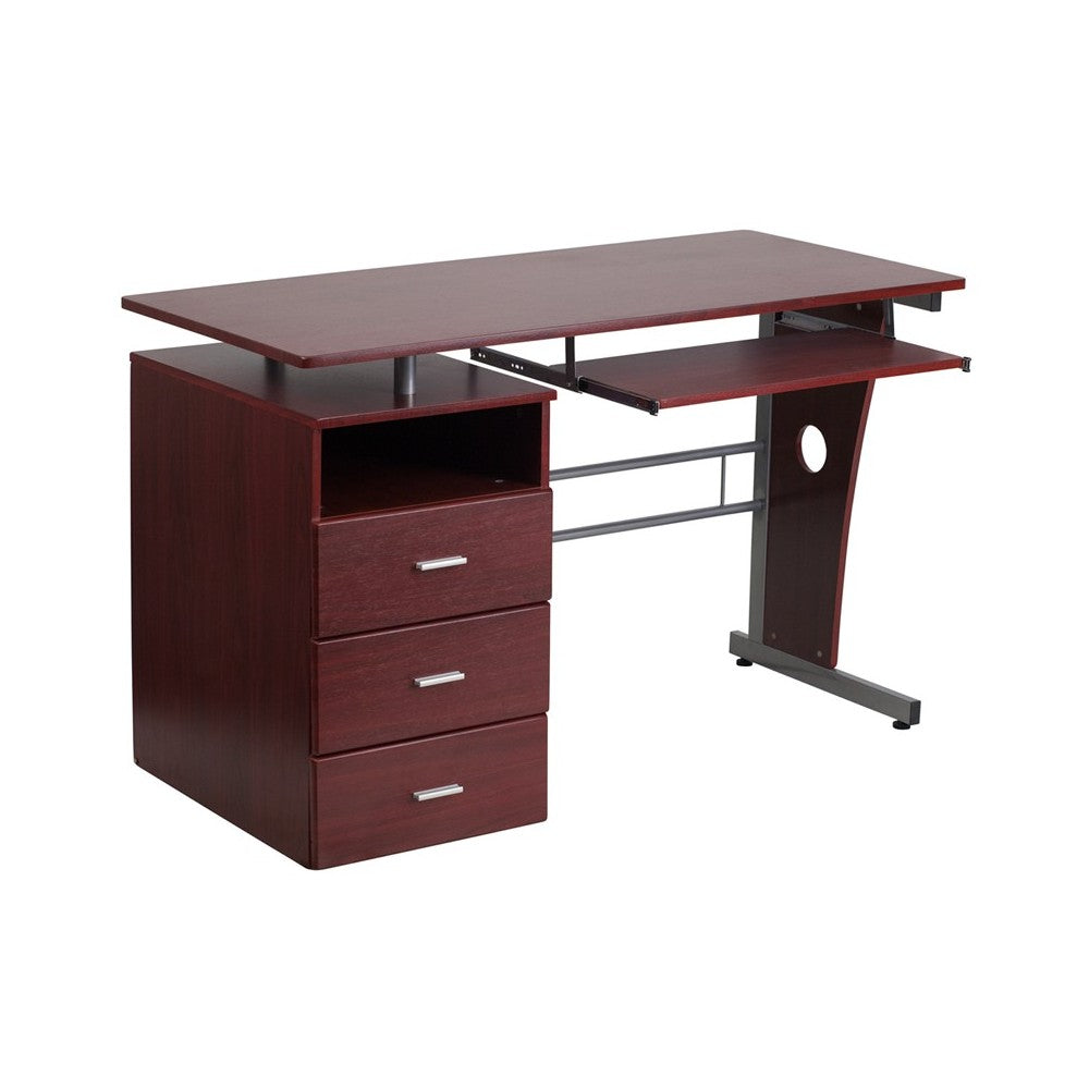 Mahogany Desk with Three Drawer Pedestal and Pull-Out Keyboard Tray