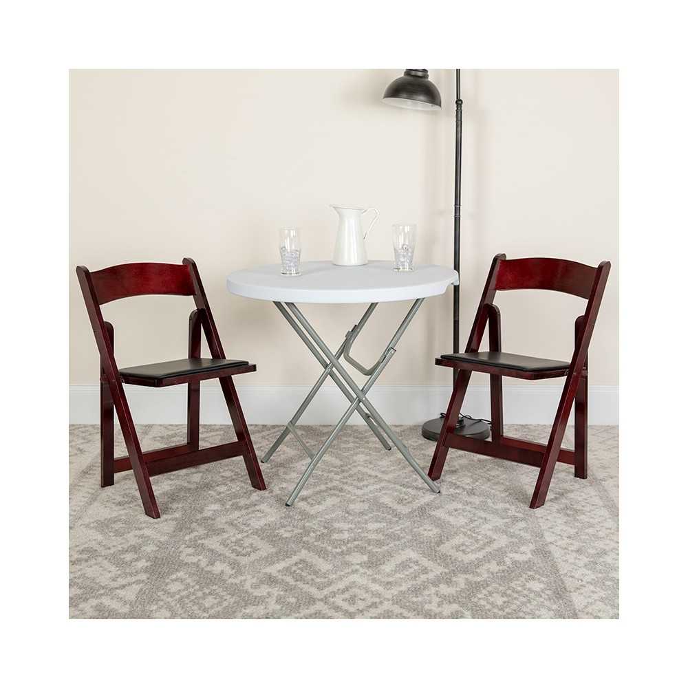 Mahogany Wood Folding Chair with Vinyl Padded Seat