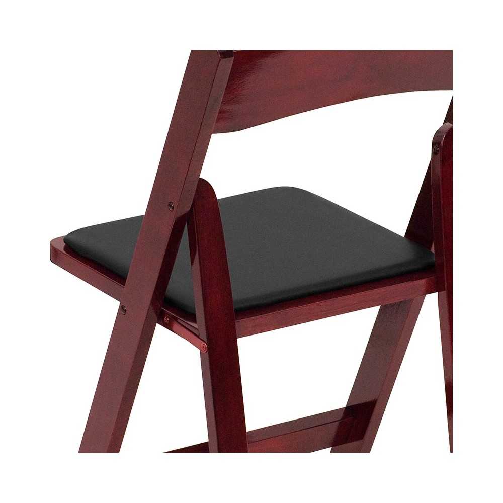 Mahogany Wood Folding Chair with Vinyl Padded Seat