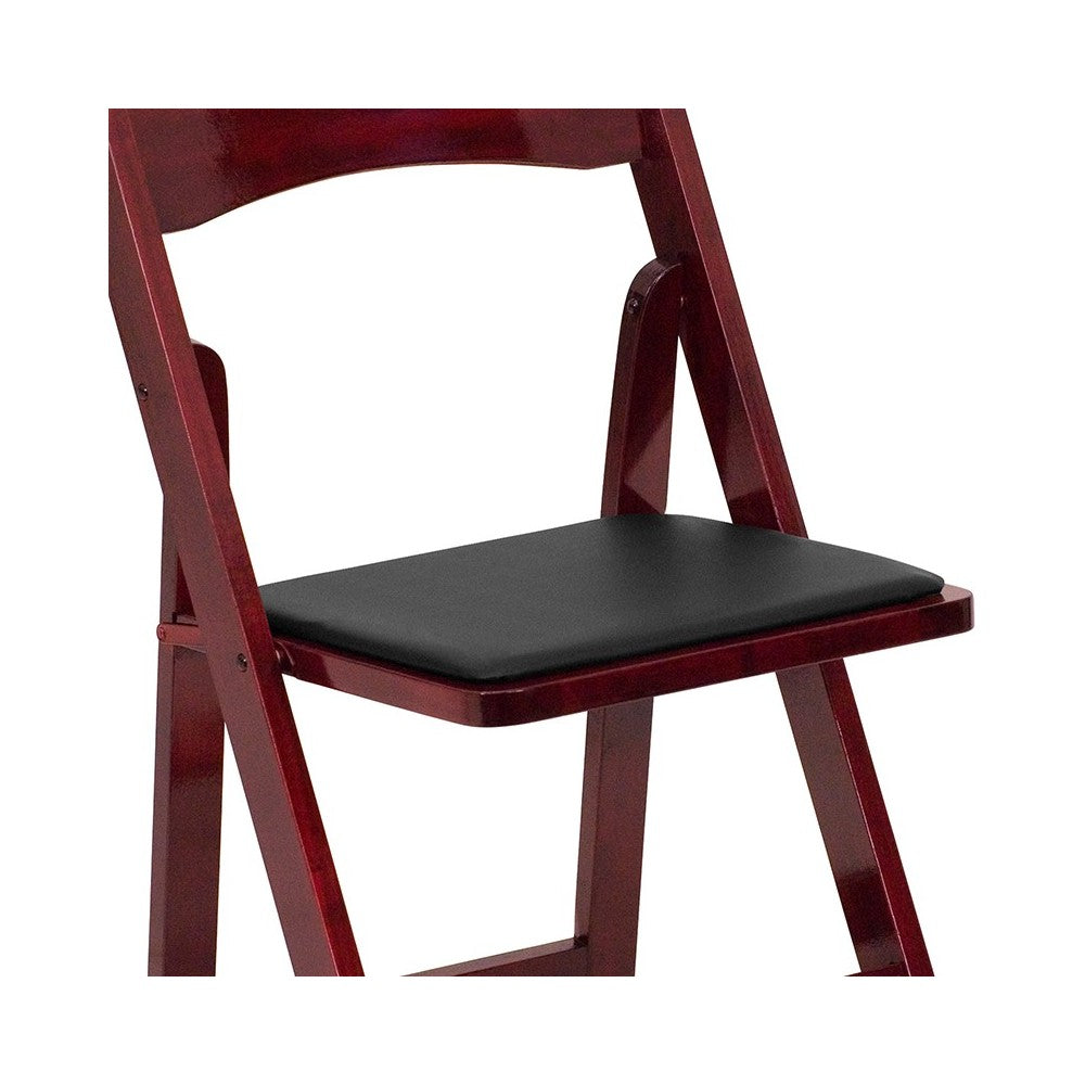 Mahogany Wood Folding Chair with Vinyl Padded Seat