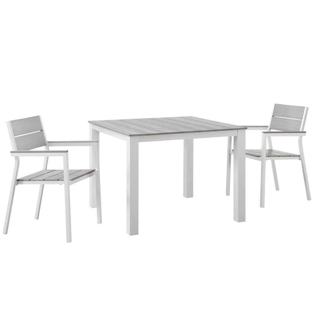 Maine 3 Piece Outdoor Patio Dining Set, White Light Gray, EEI-1743-WHI-LGR-SET