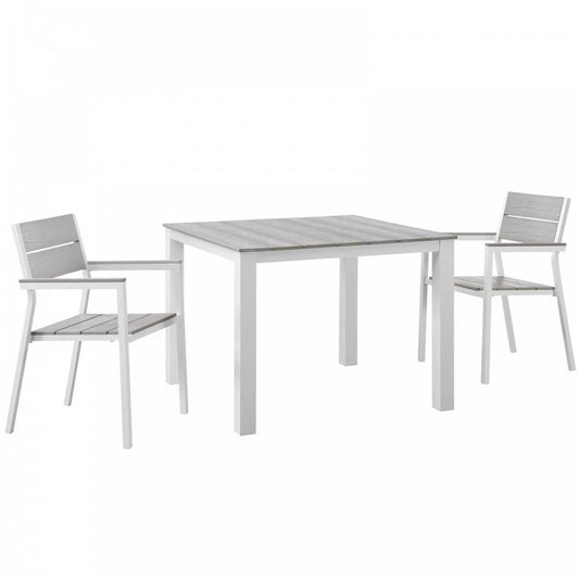 Maine 3 Piece Outdoor Patio Dining Set, White Light Gray, EEI-1743-WHI-LGR-SET
