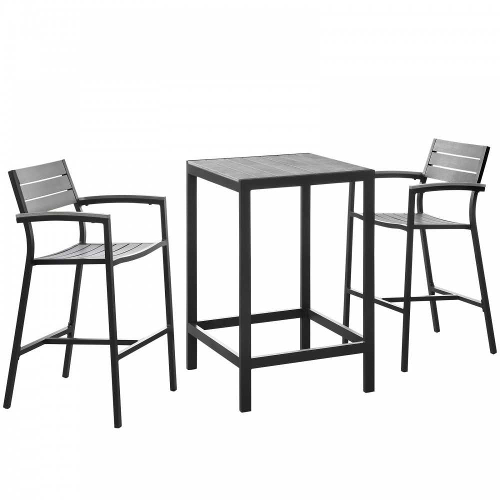 Maine 3 Piece Outdoor Patio Dining Set, Brown Gray, EEI-1754-BRN-GRY-SET