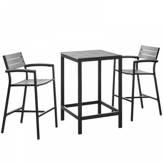 Maine 3 Piece Outdoor Patio Dining Set, Brown Gray, EEI-1754-BRN-GRY-SET