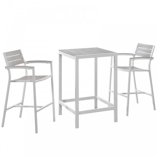 Maine 3 Piece Outdoor Patio Dining Set, White Light Gray, EEI-1754-WHI-LGR-SET