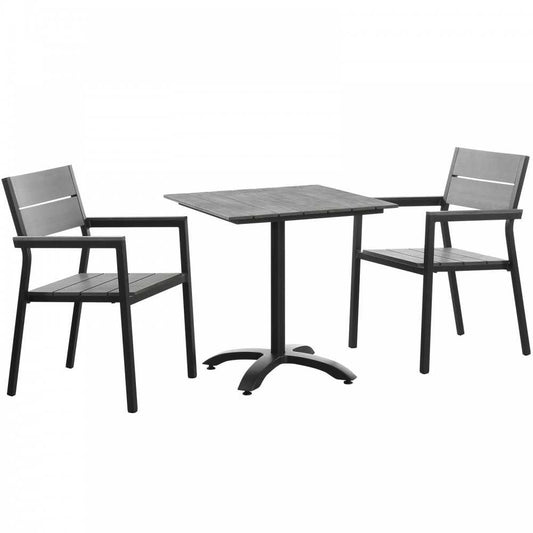 Maine 3 Piece Outdoor Patio Dining Set, Brown Gray, EEI-1759-BRN-GRY-SET