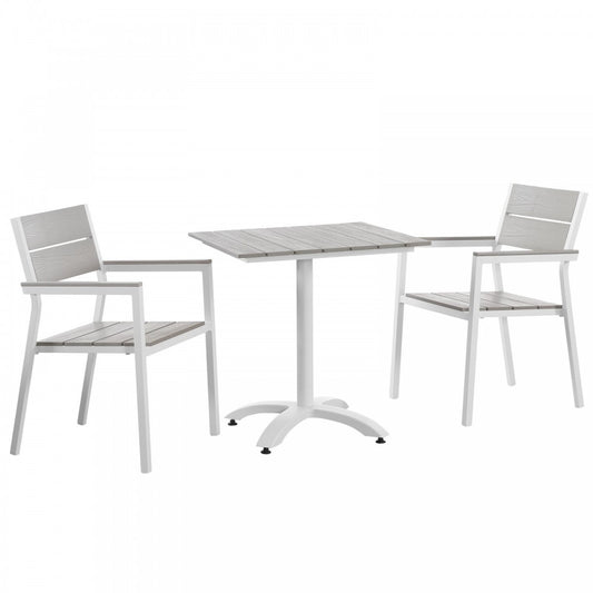 Maine 3 Piece Outdoor Patio Dining Set, White Light Gray, EEI-1759-WHI-LGR-SET