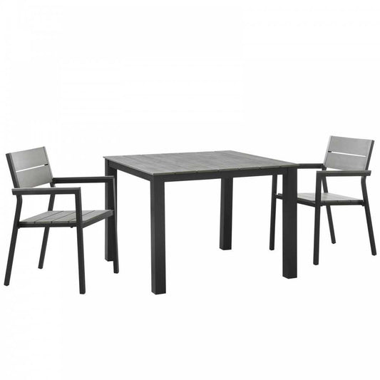Maine 3 Piece Outdoor Patio Dining Set, Brown Gray, EEI-1743-BRN-GRY-SET
