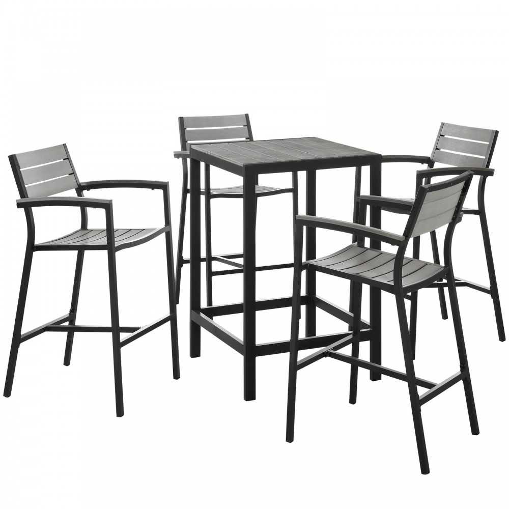 Maine 5 Piece Outdoor Patio Bar Set, Brown Gray