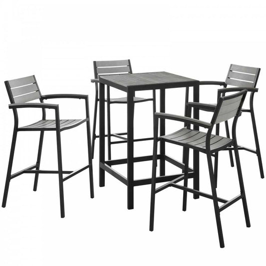 Maine 5 Piece Outdoor Patio Bar Set, Brown Gray