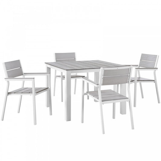 Maine 5 Piece Outdoor Patio Dining Set, White Light Gray, EEI-1745-WHI-LGR-SET