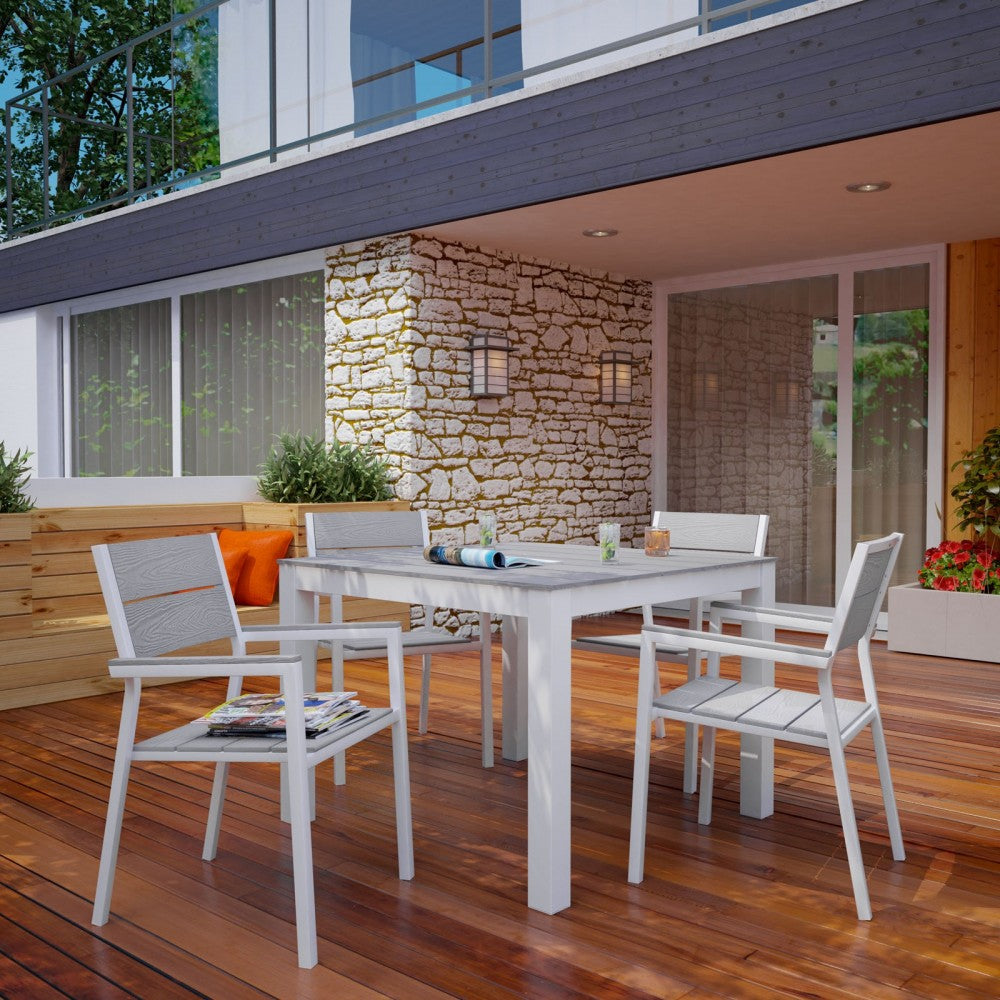 Maine 5 Piece Outdoor Patio Dining Set, White Light Gray, EEI-1745-WHI-LGR-SET