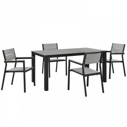 Maine 5 Piece Outdoor Patio Dining Set, Brown Gray, EEI-1747-BRN-GRY-SET
