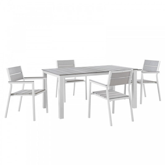 Maine 5 Piece Outdoor Patio Dining Set, White Light Gray, EEI-1747-WHI-LGR-SET