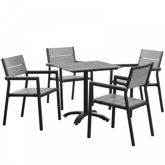 Maine 5 Piece Outdoor Patio Dining Set, Brown Gray, EEI-1761-BRN-GRY-SET