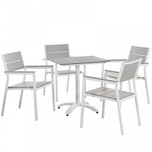 Maine 5 Piece Outdoor Patio Dining Set, White Light Gray, EEI-1761-WHI-LGR-SET