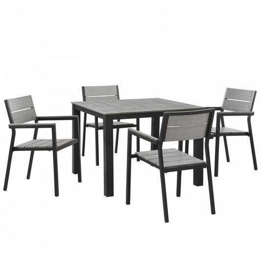 Maine 5 Piece Outdoor Patio Dining Set, Brown Gray, EEI-1745-BRN-GRY-SET