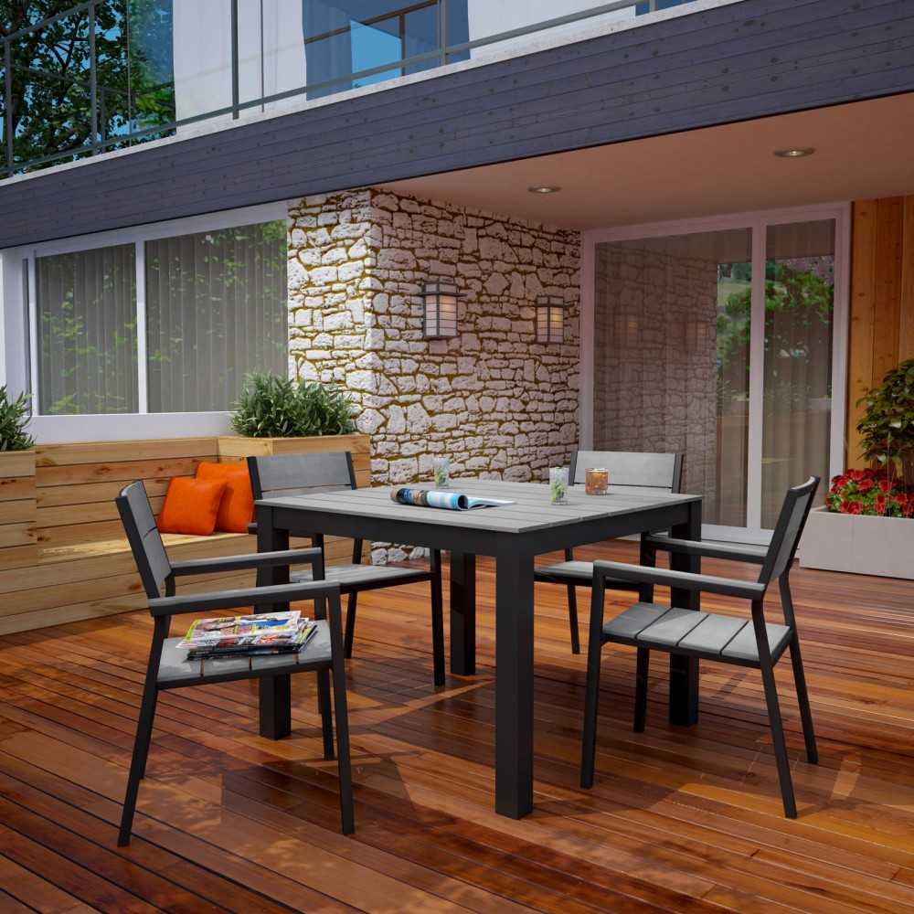 Maine 5 Piece Outdoor Patio Dining Set, Brown Gray, EEI-1745-BRN-GRY-SET