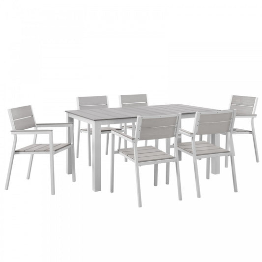 Maine 7 Piece Outdoor Patio Dining Set, White Light Gray, EEI-1749-WHI-LGR-SET