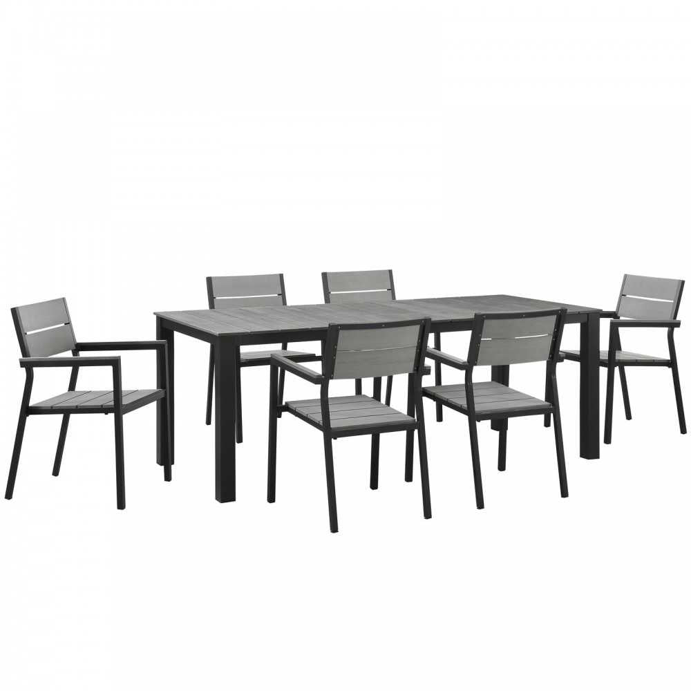Maine 7 Piece Outdoor Patio Dining Set, Brown Gray, EEI-1751-BRN-GRY-SET
