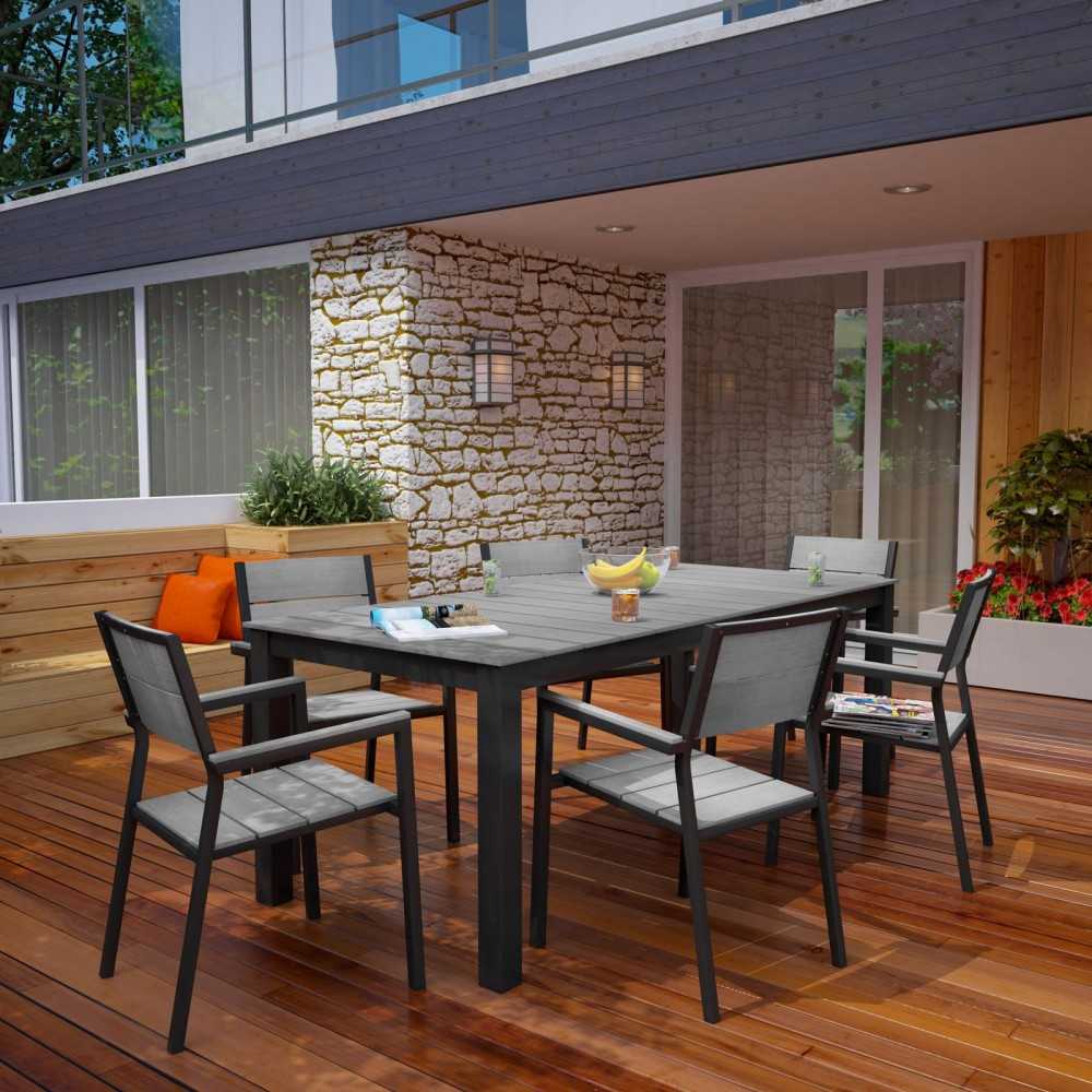 Maine 7 Piece Outdoor Patio Dining Set, Brown Gray, EEI-1751-BRN-GRY-SET