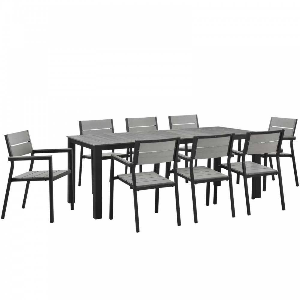 Maine 9 Piece Outdoor Patio Dining Set, Brown Gray