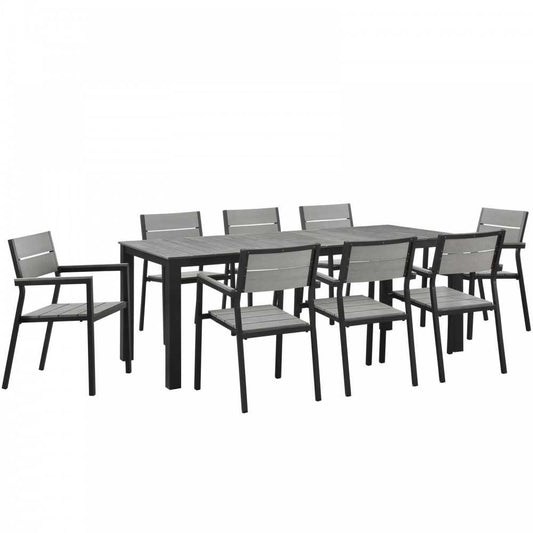 Maine 9 Piece Outdoor Patio Dining Set, Brown Gray