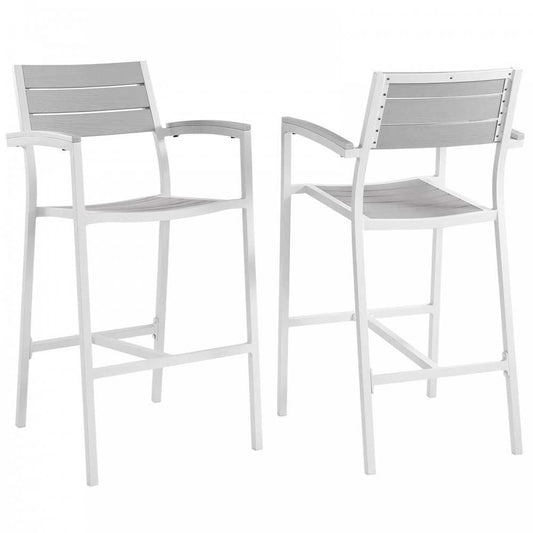 Maine Bar Stool Outdoor Patio Set of 2, White Light Gray