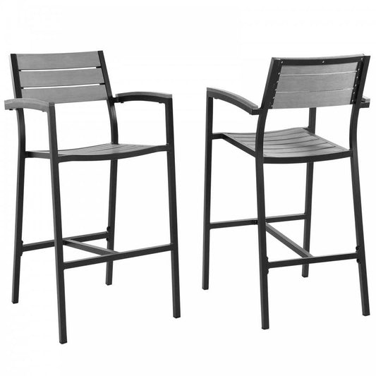 Maine Bar Stool Outdoor Patio Set of 2, Brown Gray