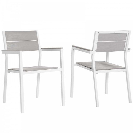 Maine Dining Armchair Outdoor Patio Set of 2, White Light Gray