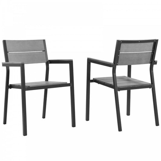 Maine Dining Armchair Outdoor Patio Set of 2, Brown Gray