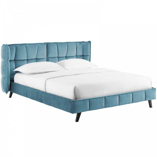 Makenna Queen Performance Velvet Platform Bed, Sea