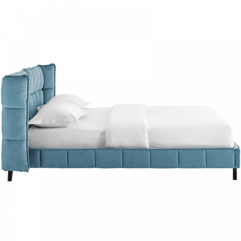 Makenna Queen Performance Velvet Platform Bed, Sea
