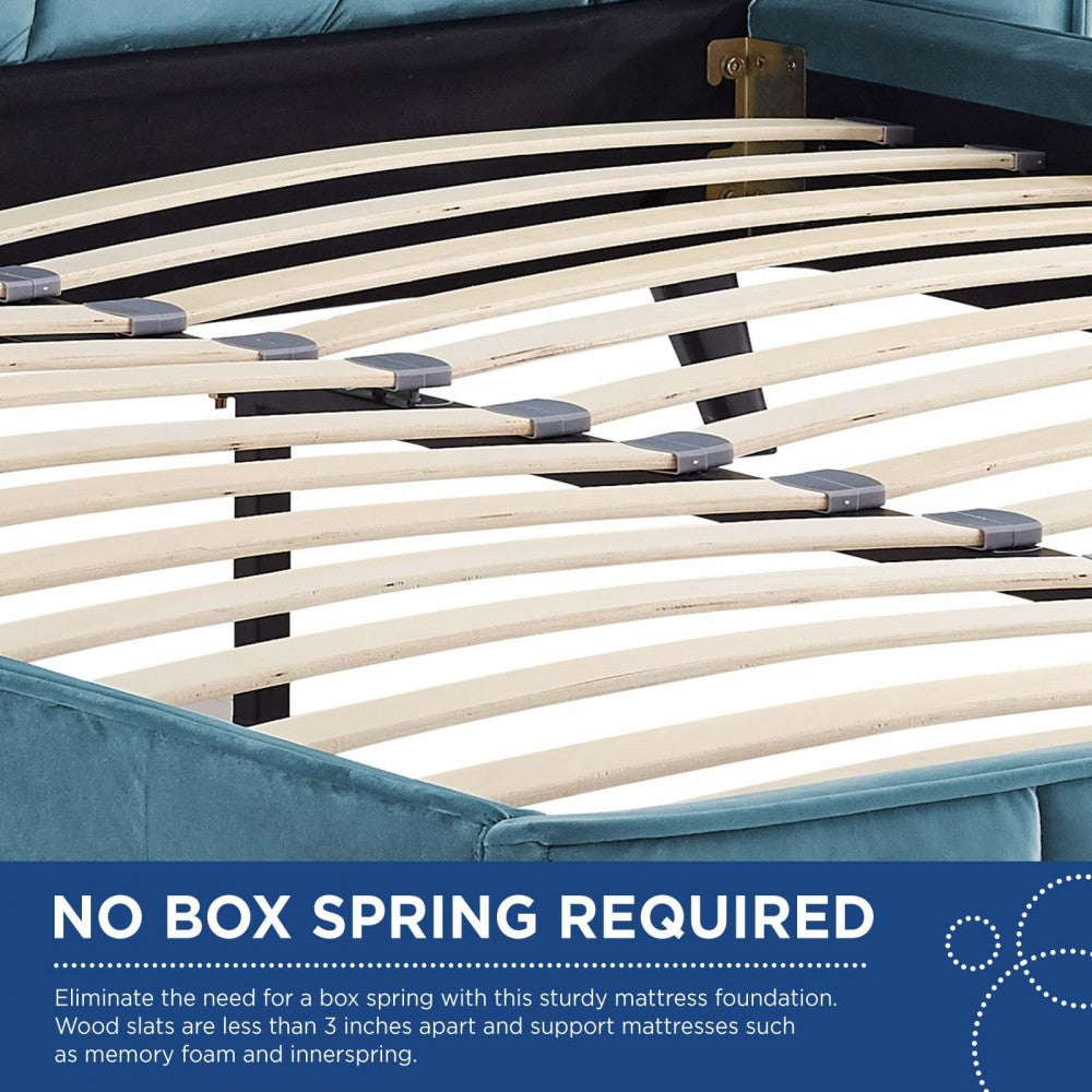 Makenna Queen Performance Velvet Platform Bed, Sea