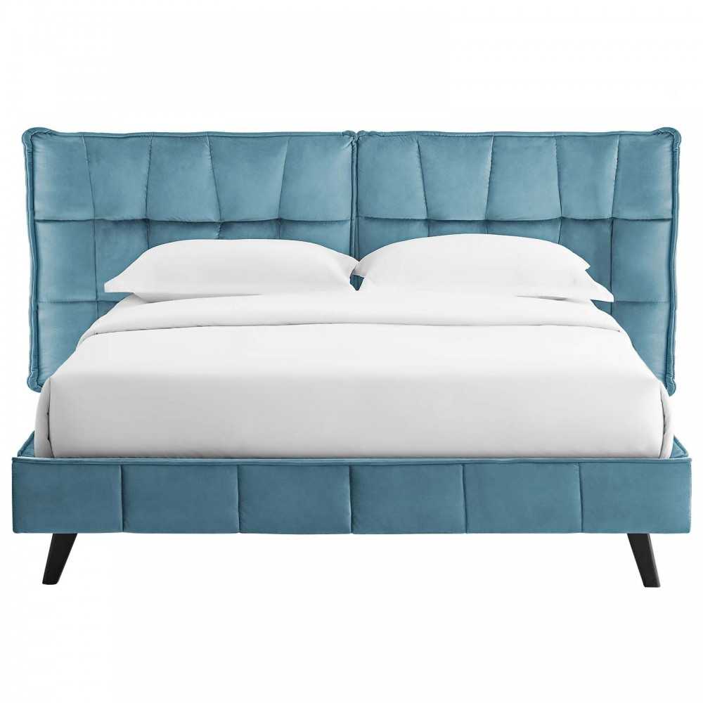 Makenna Queen Performance Velvet Platform Bed, Sea