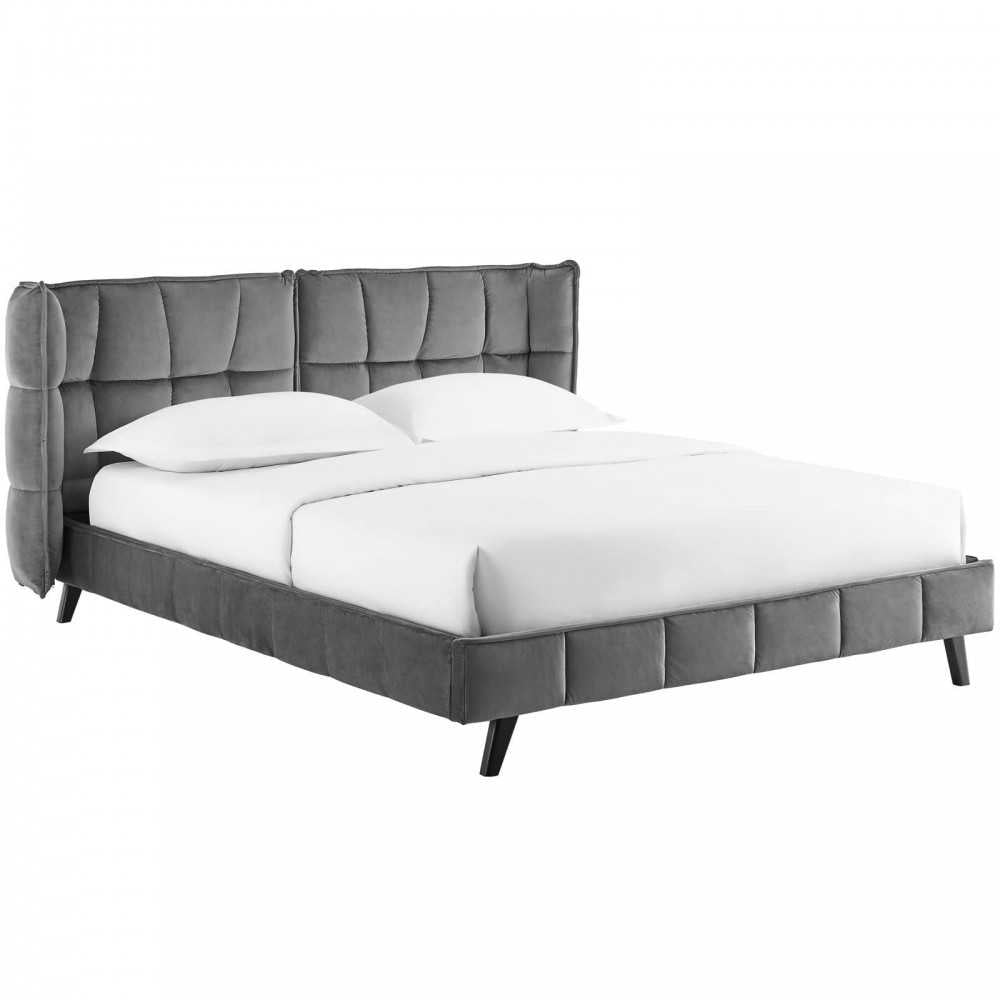 Makenna Queen Performance Velvet Platform Bed, Gray