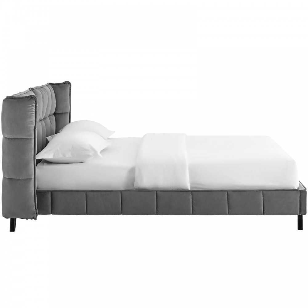 Makenna Queen Performance Velvet Platform Bed, Gray