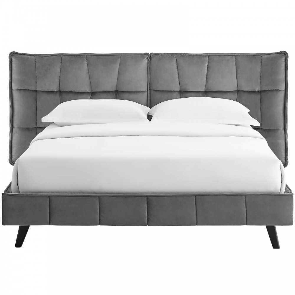 Makenna Queen Performance Velvet Platform Bed, Gray