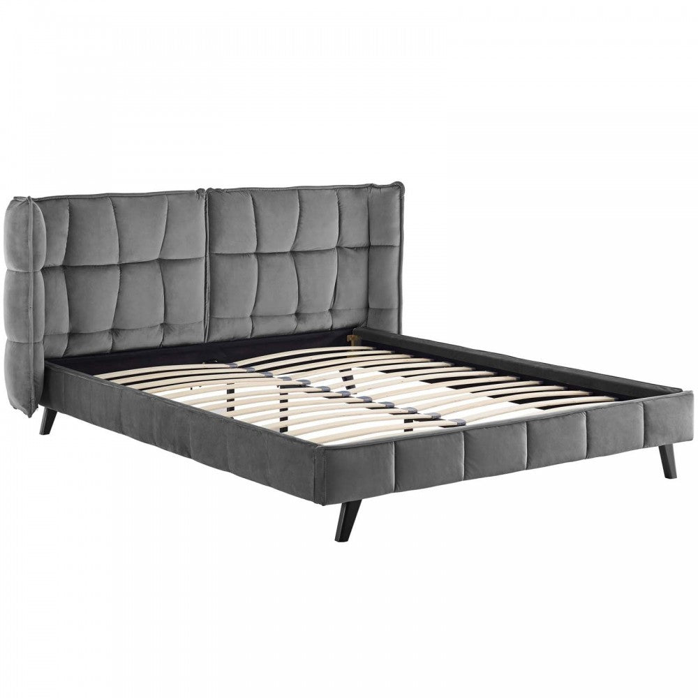 Makenna Queen Performance Velvet Platform Bed, Gray