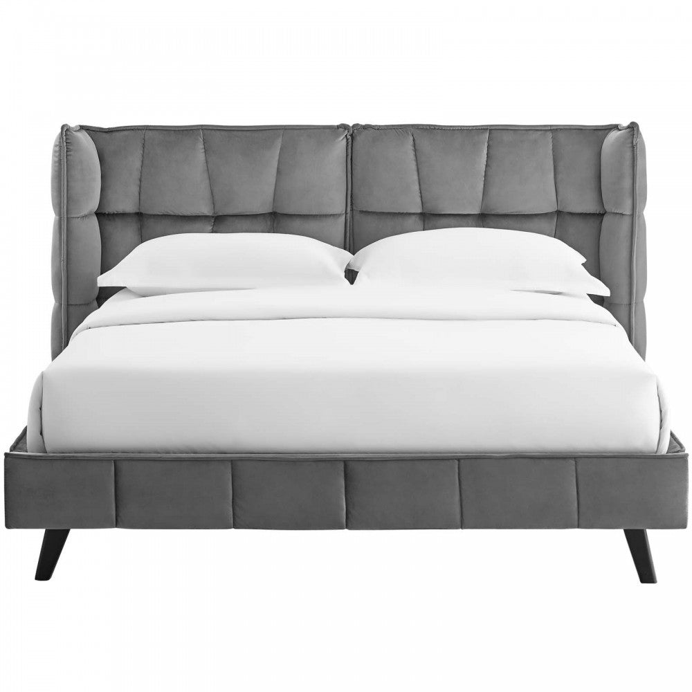 Makenna Queen Performance Velvet Platform Bed, Gray