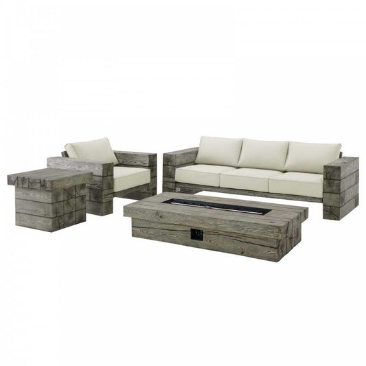 Manteo Rustic Coastal Outdoor Patio Sunbrella 4 Piece Set, Light Gray Beige, EEI-4037-LGR-BEI-SET